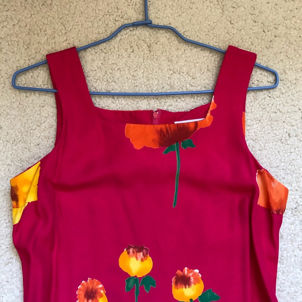 Vintage Magenta Fuchsia Pink Floral Square Neck Tank Dress - Picture 7 of 10